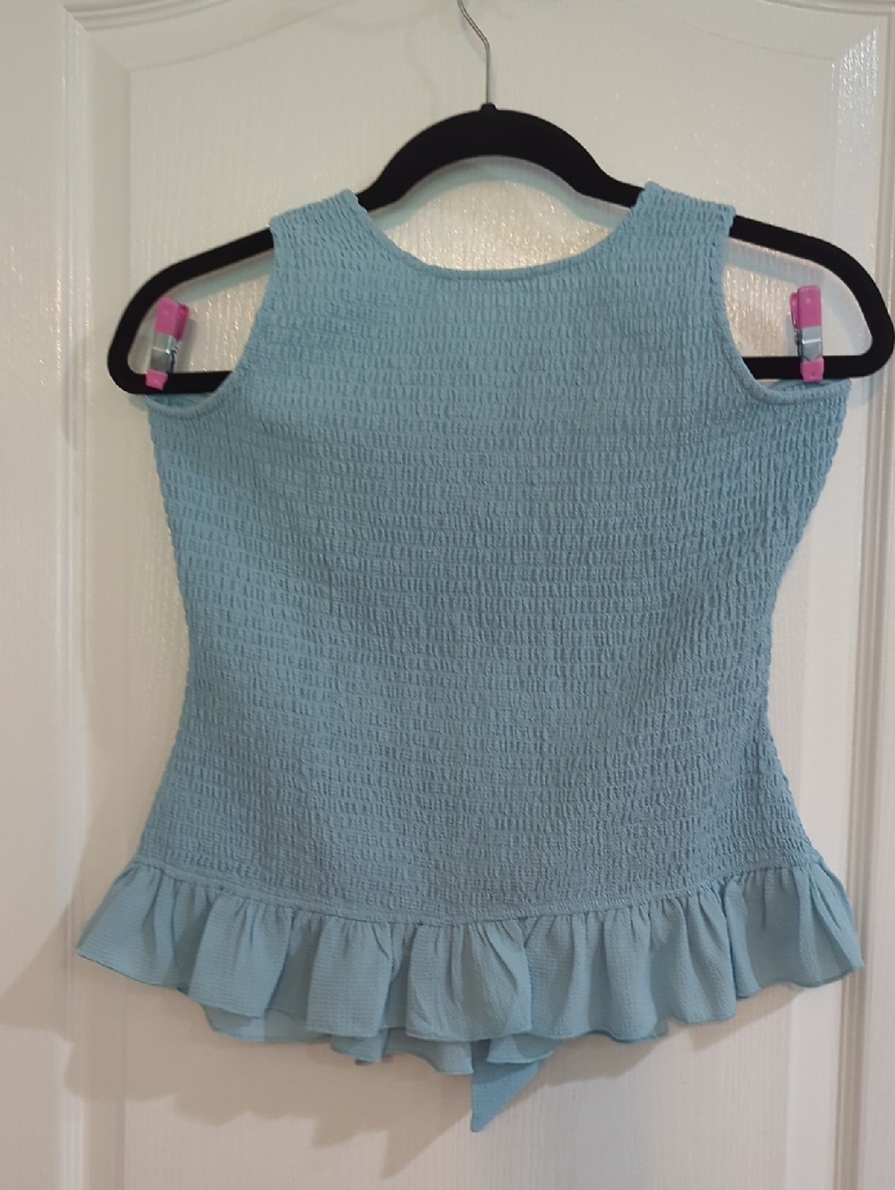 VENUS NWOT Light Blue Smocked Ruffle Hem Cross Back Tank Top